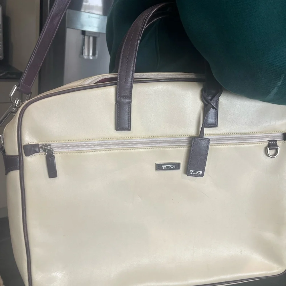Vintage Tumi Ivory and Brown tracer Men's Briefcase bag pink lining